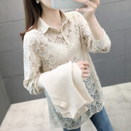 香影純馬甲針織衫兩件套2025春秋新款顯瘦套裝蕾絲襯衣早秋洋氣毛衣女 杏色（二件套） M  (建議95-105斤)