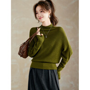 塔馳密司（touchmiss）2025年新款女士蝙蝠袖半高領(lǐng)套頭毛衣秋冬季氣質(zhì)顯瘦針織衫 抹茶色 L