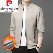 皮爾卡丹（pierre cardin）針織開(kāi)衫外套韓國絨男秋冬季寬松大碼中青年簡(jiǎn)約加絨加厚毛衣男 官方店品牌米色 M 建議100到125斤