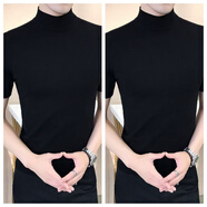 葉余男士毛衣半高領(lǐng)春秋內搭短袖針織衫男緊身中領(lǐng)純色線(xiàn)衣修身打底衫 黑+黑 M