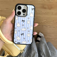 愛貝動(dòng)聽ins簡(jiǎn)約條紋貓咪iPhone16promax手機(jī)殼小米15新款mate70小眾榮耀400保護(hù)套pura80小清新s30re4膚感 黑框玻璃條紋小花兔子 iPhone12ProMax
