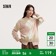 森馬（Semir）森柔|毛衣女冬菱形格撞色落肩圓領(lǐng)寬松套頭衫慵懶學(xué)院風(fēng)毛衫 紅咖色調(diào)00365 S