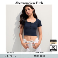 Abercrombie & Fitch【多色亨利領(lǐng)】女裝25夏季經(jīng)典小麋鹿修身短袖T恤KI139-5271 海軍藍(lán)(綠色小麋鹿) L (165/104A)