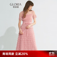 歌莉婭新年紅品連衣裙女氣質(zhì)蛋糕裙a字網(wǎng)紗長(cháng)裙高級感小黑裙194K4BBI0 R27粉紅 F