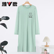 雅鹿大碼男女同款秋冬睡裙德絨中長(cháng)款連體裙長(cháng)袖家居服保暖睡袍舒適 清新綠 L (120-150斤)