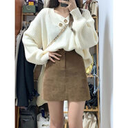 Ady Glenna針織衫女2025新款秋冬套裝減齡寬松上衣高腰顯瘦包臀短裙毛衣女 杏色毛衣+半身裙 S 85斤-95斤