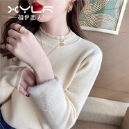 相伊戀人半高領(lǐng)針織衫女外穿25年百搭顯瘦內(nèi)搭蕾絲邊打底衫加厚保暖毛衣 杏色【秋冬加絨款】 均碼 【80-140斤】