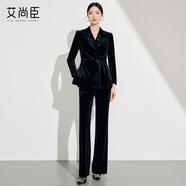 艾尚臣黑色西裝套裝女2025新款秋冬輕奢感職業(yè)正裝小西服絲絨 黑色套裝[西裝+褲子] S