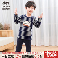 瑁恩·瑁愛(ài)（Mn·Mo）瑁恩瑁愛(ài)男童加絨加厚保暖內衣套裝金鉆絨兒童秋衣秋褲冬季打底衣 充電志尚(藏青白中條) 100 建議身高85-90cm