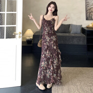 彈簧人（TANHUANGREN）大碼法式百搭針織衫上衣v領(lǐng)碎花吊帶連衣裙兩件套 單吊帶裙 M