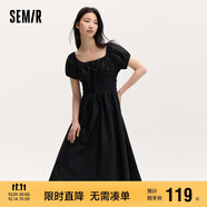 森馬連衣裙女溫柔氣質(zhì)白月光夏季法式方領收腰中長裙107424114036