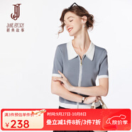 經(jīng)典故事（JANE STORY）經(jīng)典故事品牌拉鏈冰絲針織衫女夏季2025新款簡約開衫短袖針織上衣 灰色 XL