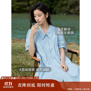 茵曼（INMAN）田園風Polo領連衣裙女裝2025夏季新品泡泡袖裙子 淺水藍-新  M