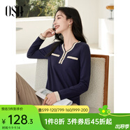 歐莎（OSA）白色長袖V領(lǐng)輕薄針織衫女裝2025秋新款小香風(fēng)上衣內(nèi)搭女可外穿 寶藍(lán)色E M
