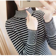 香影純半高領(lǐng)條紋仿水貂絨毛衣打底衫女內搭2025新款秋冬修身針織衫上衣 黑色 S (建議95斤以?xún)?