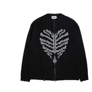 韓國韓東旼 泰山 崔然竣同款xtonz骷髏破洞拉鏈針織毛衣開(kāi)衫外套 黑色 M