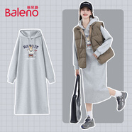 班尼路連衣裙女裝連帽衛衣春秋2026新款灰色高級感長(cháng)袖秋裝休閑寬松長(cháng)裙 麻灰#小兔你好 S