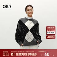 森馬（Semir）森柔|毛衣女冬菱形格撞色落肩圓領(lǐng)寬松套頭衫慵懶學(xué)院風(fēng)毛衫 灰黑色調(diào)00329 M