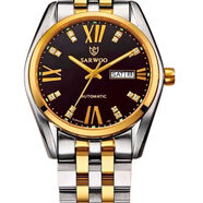 商沃（SARWOO）梅之花空中霸王全自動(dòng)機械表適合中老年佩戴的手表 間金黑面升級版