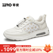 零度官方男鞋休閑鞋2025秋冬新款舒適頭層牛皮休閑皮鞋潮流厚底增高鞋 8010摩登白 40