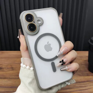 艾思度（iSido）簡(jiǎn)約冰感散熱適用iPhone17Promax手機殼蘋(píng)果16感15plus四角超防摔14側面散熱13透明膚感12帶水晶鏡 【鈦灰色】水晶鏡頭膜側邊散熱孔氣囊磨砂磁吸殼 iPhone 16 plus