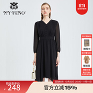 MY TENO春夏新款不規(guī)則小黑裙V領(lǐng)透視燈籠袖高腰顯瘦長款 黑色 XL
