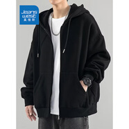 真維斯（JEANSWEST）秋冬季開衫連帽衛(wèi)衣男士冬季外套休閑百搭寬松加絨加厚夾克打底衫 黑色 【常規(guī)】 L 【建議135-160斤】