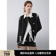 ELLE【型格序曲】法式綿羊毛雙面呢大衣女25冬新款拼接毛呢短外套 黑色 M
