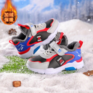 里奇.喬丹   RICKY JORDAN4-15歲兒童運動(dòng)鞋男童秋冬季皮面中大童鞋小學(xué)生加絨保暖跑步鞋潮 黑紅加絨 35 內長(cháng)22.1cm