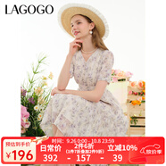 LAGOGO重工雪紡鏤空繡花連衣裙女拉谷谷夏季新款泡泡袖茶歇碎花裙 混色(Y0) S