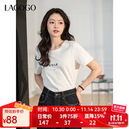 LAGOGO純棉印花簡約正肩白色T恤女拉谷谷2025春新款甜美短袖上衣 本白色 M