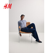 H&M【徐若晗同款】女裝毛針織衫秋慵懶短款打底衫m(xù)iu系薄開衫0579541 淺灰藍色 XS 155/80