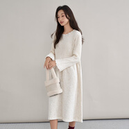 十月媽咪孕婦連衣裙秋冬韓版毛衣針織花邊拼接寬松中長(cháng)款打底孕婦裙 淺杏 均碼