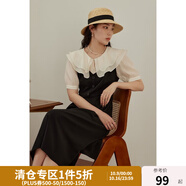 獨束大碼女裝【雙色可選】法式茶歇娃娃領(lǐng)連衣裙女夏裝微胖mm裙子 芝麻黑 L （尺碼：2） 拍前和客服確認尺碼