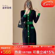 迪菲麗格大方得體絕美連衣裙女2025年秋季新款小香風(fēng)V領(lǐng)及膝裙子 圖片色 XL
