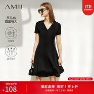 AMII女裝2025法式復(fù)古a字連衣裙女夏季新款赫本風(fēng)顯瘦V領(lǐng)修身 黑色 XS 150/76A