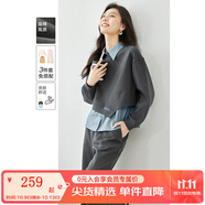 梵希蔓春秋搭配一整套短款衛衣襯衫疊穿直筒褲三件套女裝休閑套裝 M2807 深灰色 L