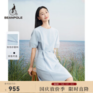 beanpole夏季新款女士泡泡紗收腰美拉藍(lán)簡(jiǎn)約優(yōu)雅短袖連衣裙 天藍(lán)色 L 170/92A
