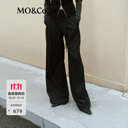MO&Co.【新中式】休閑褲中腰長直筒垂感西褲摩安珂 黑色 M /165