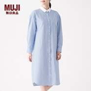 無(wú)印良品 MUJI 女式 新疆棉水洗牛津 襯衫連衣裙 BCL11A0S 薩克森藍X條紋 M-L