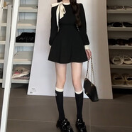 馨悠潔法式赫本風(fēng)黑色子女早秋季2025針織裙小個(gè)子 【小黑裙】【垂墜感/歐美/連身裙 S 40/45kg