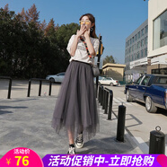 網(wǎng)紗半身裙女春夏秋冬季中長(zhǎng)款學(xué)生大擺紗紗裙新款百褶中長(zhǎng)裙仙女裙子 灰色 均碼