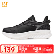 361男鞋運動鞋2021年秋冬季新款361度革面跑步鞋回彈減震 烏黑色/羽毛白 42