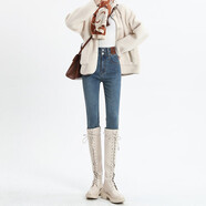 森馬森馬藍灰高腰牛仔褲女秋季新款小個(gè)子彈力顯瘦緊身小腳九分鉛筆褲 森馬復古藍長(cháng)褲 27 (97-103斤)