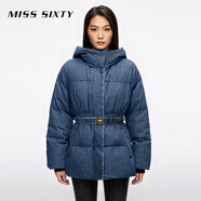 MISS SIXTY2025冬季新款牛仔羽絨服女連帽配腰帶顯瘦90鴨絨外套 中藍 XS