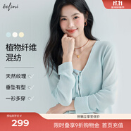 伊芙麗（eifini）蔣欣代言亞麻透氣舒適系帶薄款防嗮罩衫針織開衫2025新小衫 藍(lán)色 M 110-120斤