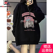 AEMAPE韓國潮牌印花金高銀同款衛(wèi)衣圓領(lǐng)女秋冬2025新款女明星上衣服外套 黑色【薄款不加絨】 L 建議100-120斤