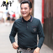 鹿竹中年男士長袖t恤2024新款爸爸秋裝上衣中老年男裝爺爺秋季POL 1159-墨綠 S