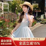 森女部落原創(chuàng)甜美風刺繡A字蕾絲花邊吊帶連衣裙2025夏季新款女 吊帶連衣裙（單件） 單件 S 單件