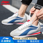 李寧休閑運動(dòng)鞋男鞋阿甘鞋減震回彈復古運動(dòng)鞋舒適戶(hù)外健步慢跑步鞋男 冷灰/深海藍 -偏小，拍大一碼 41